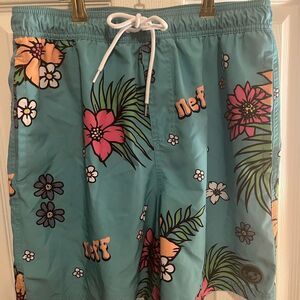 Neff Men's Swim Shorts - Teal with Floral Print